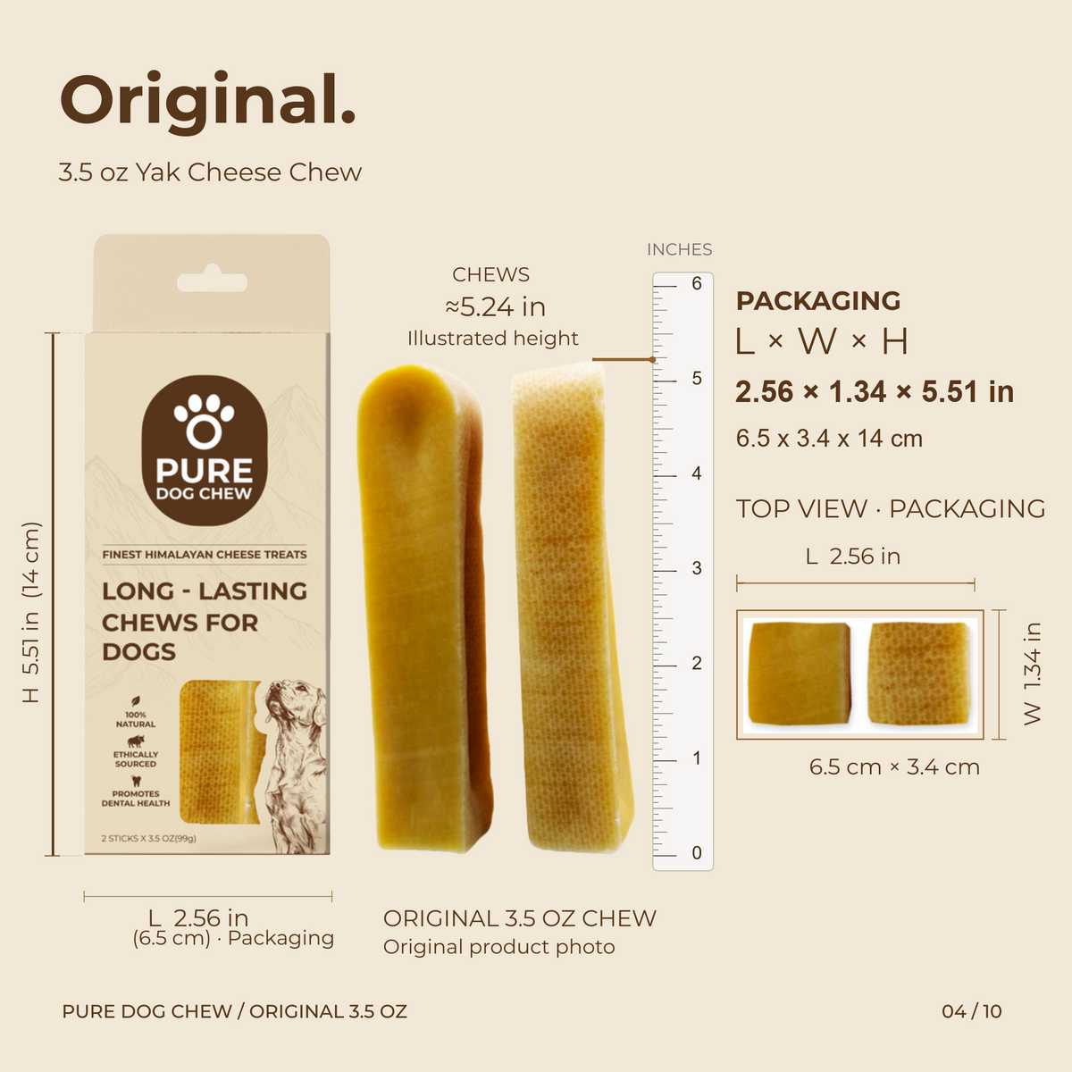 Original Himalayan Yak Cheese Dog Chews, 3.5 oz × 2 Sticks