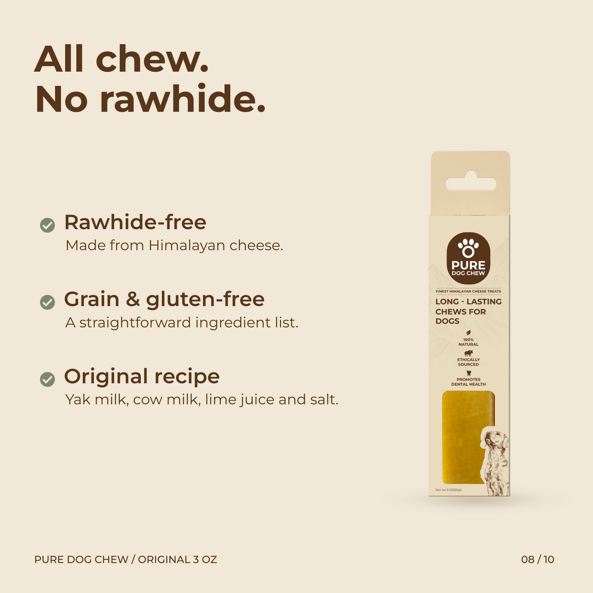 Pure Dog Chew Original Himalayan Yak Cheese Chew - 3 oz