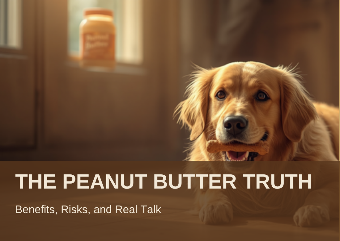 THE PEANUT BUTTER TRUTH: golden retriever chewing a peanut butter yak cheese dog chew