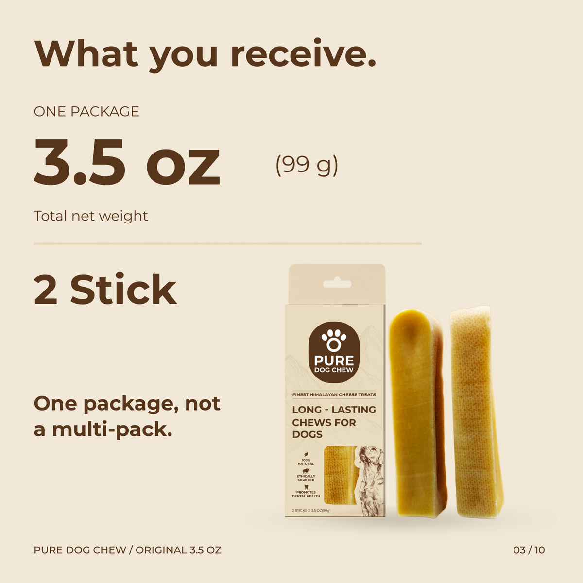 Original Himalayan Yak Cheese Dog Chews, 3.5 oz × 2 Sticks