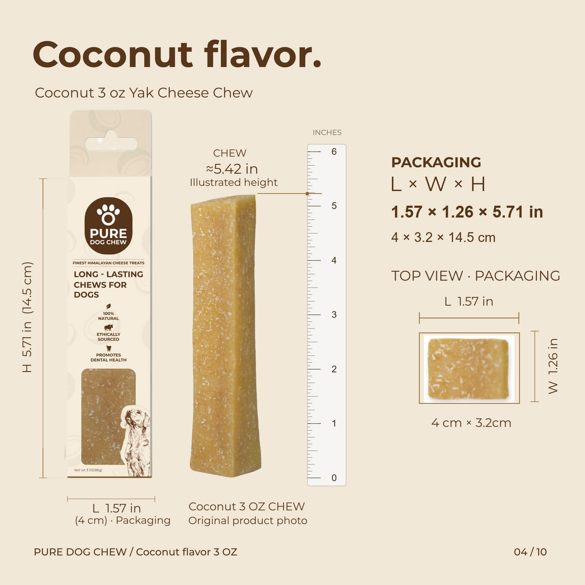 Coconut Himalayan Yak Cheese Dog Chew – 3 oz