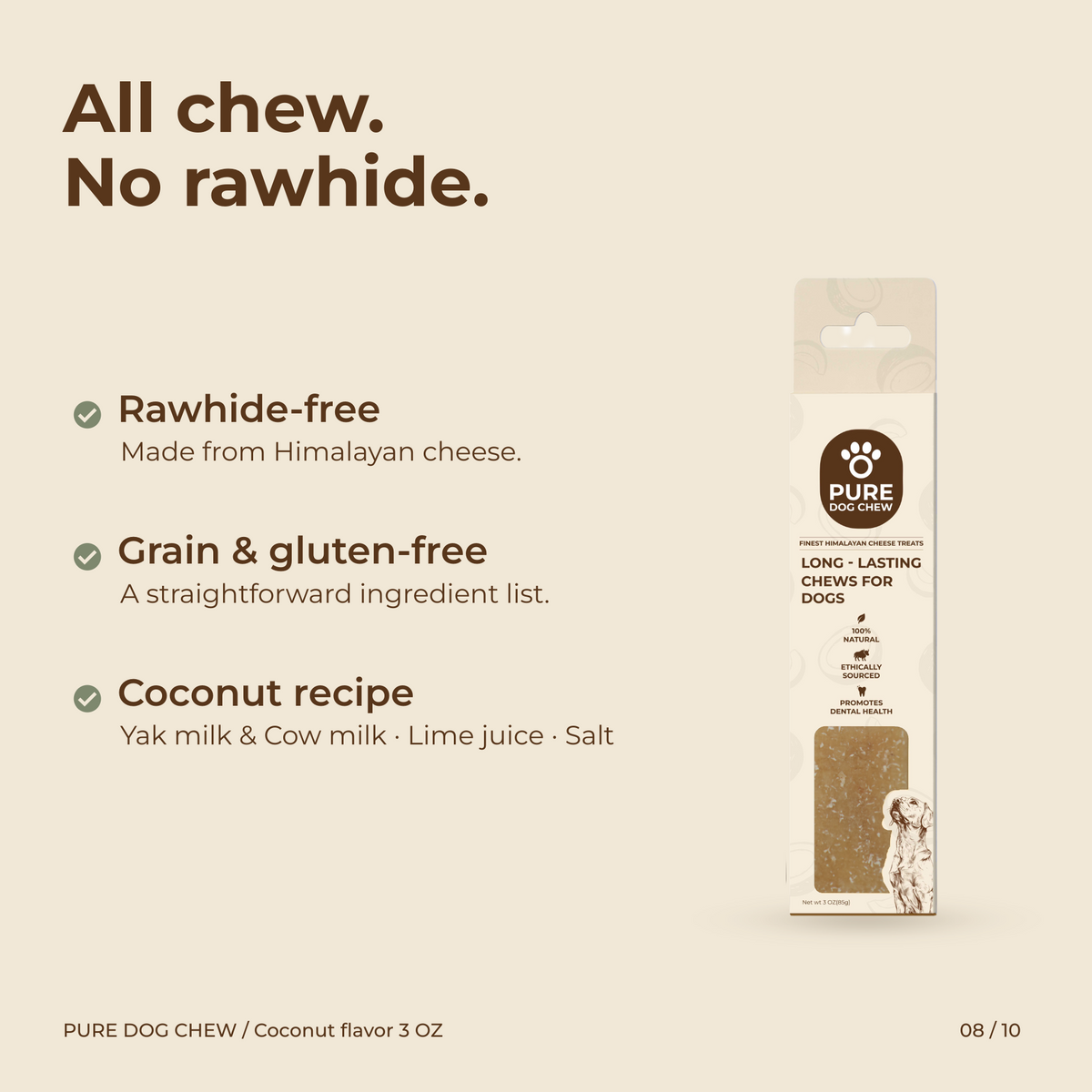 Coconut Himalayan Yak Cheese Dog Chew – 3 oz