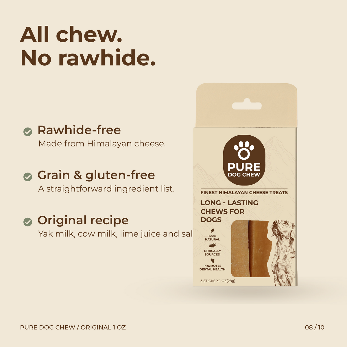 Original Himalayan Yak Cheese Dog Chews – 1 oz × 3 Sticks
