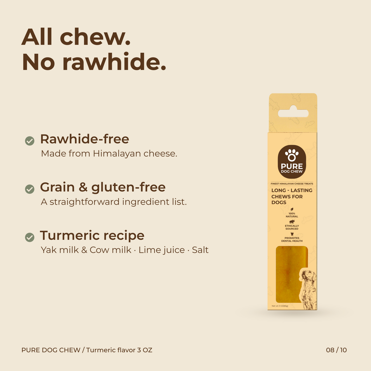 Turmeric Himalayan Yak Cheese Dog Chew – 3 oz