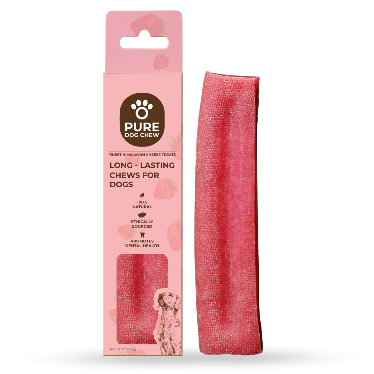 Strawberry Himalayan yak cheese dog chew package, 3 oz