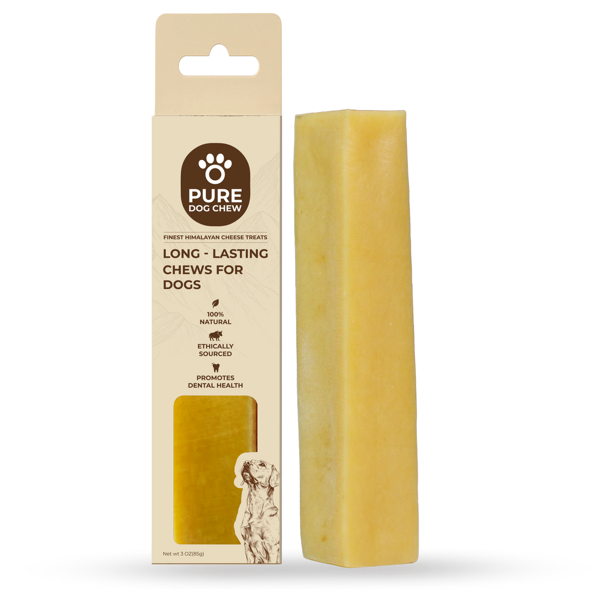 Pure Dog Chew Original Himalayan yak cheese dog chew package, 3 oz