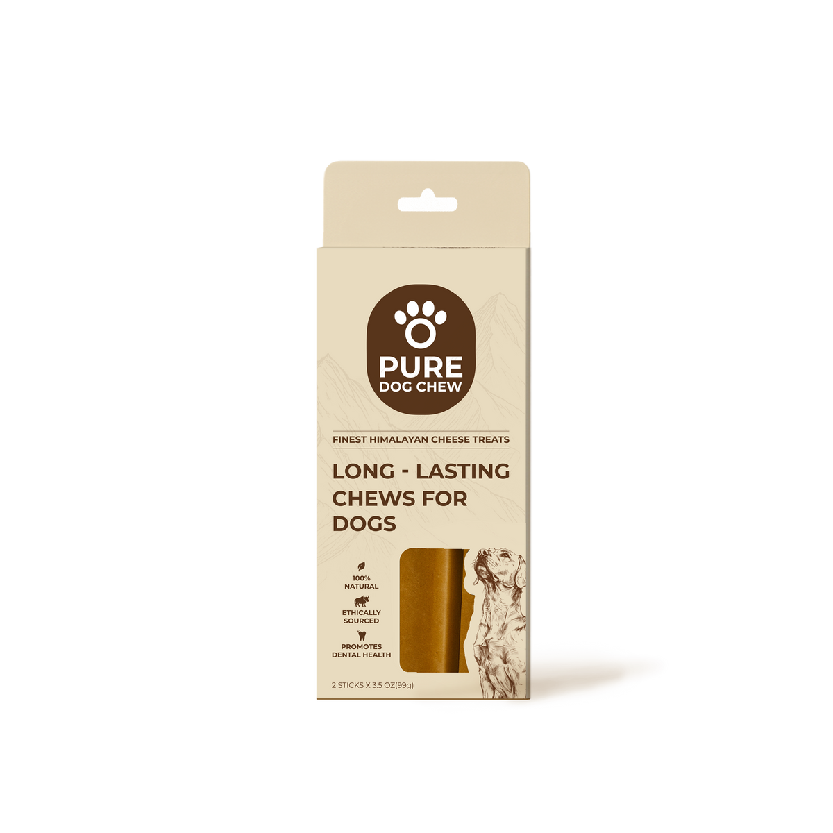 Original Himalayan Yak Cheese Dog Chews, 3.5 oz × 2 Sticks